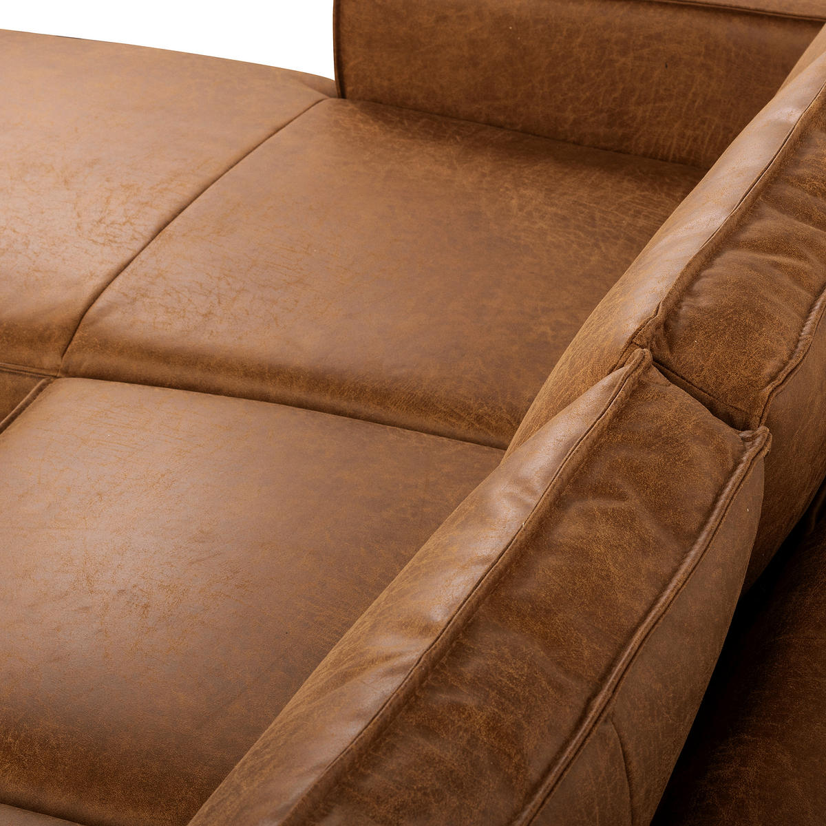 ECKSOFA Hellbraun Echtleder Lederlook Bettkasten, Schlaffunktion, Rücken echt  - Hellbraun/Schwarz, Design, Leder/Textil (166/238cm) - Livetastic