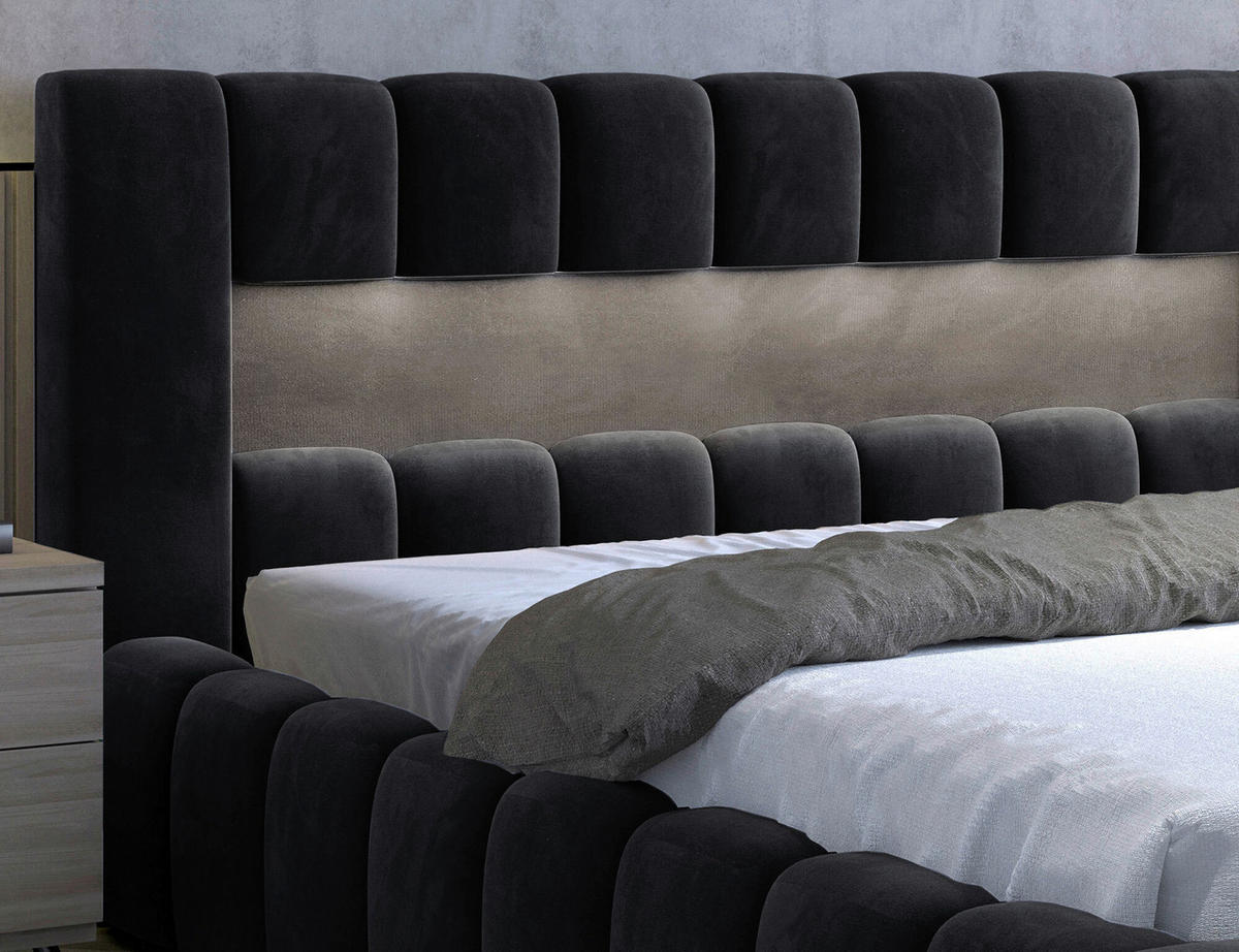 POLSTERBETT Beleuchtung, Lattenrost, Bettkasten 160/200 cm  in Schwarz  - Beige/Schwarz, MODERN, Holz/Kunststoff (160/200cm) - MID.YOU