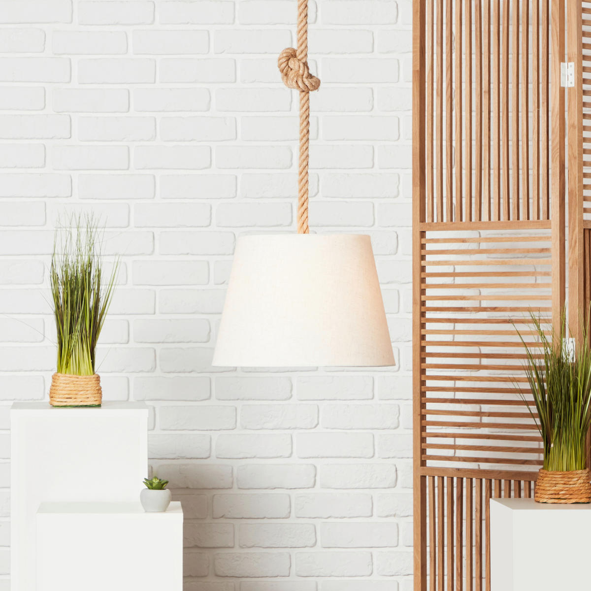 HÄNGELEUCHTE 35/130 cm  - Naturfarben/Weiß, Basics, Textil/Metall (35/130cm) - Brilliant