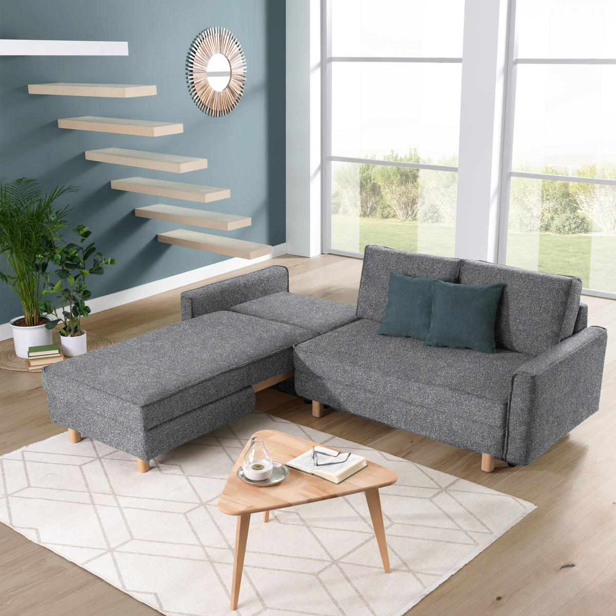 ECKSOFA  in Mikrovelours Grau  170/237 cm  - Eichefarben/Grau, KONVENTIONELL, Holz/Textil (170/237cm) - Sedda