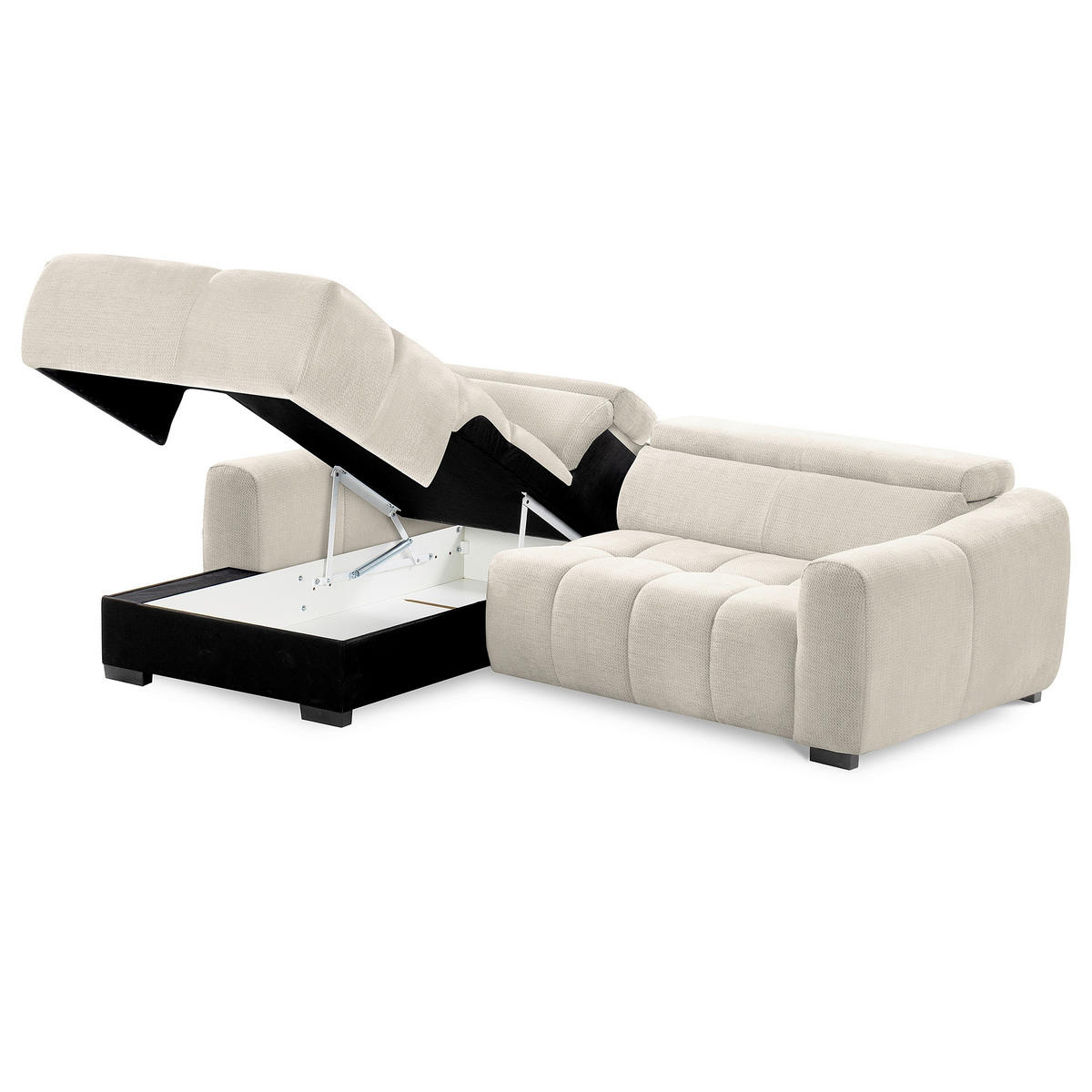 ECKSOFA  Webstoff Weiss  - Weiss/Schwarz, Design, Kunststoff/Textil (177/274cm) - Livetastic