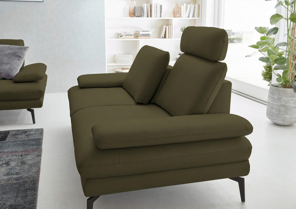 2,5-SITZER in Echtleder Olivgrün  - Schwarz/Olivgrün, Design, Leder/Metall (196/86/104cm) - Dieter Knoll