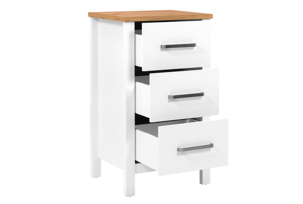 KOMODA   53/92/45 cm   bijela, hrast Artisan  - bijela/srebrne boje, Romantično / ladanjski, drvni materijal/metal (53/92/45cm)
