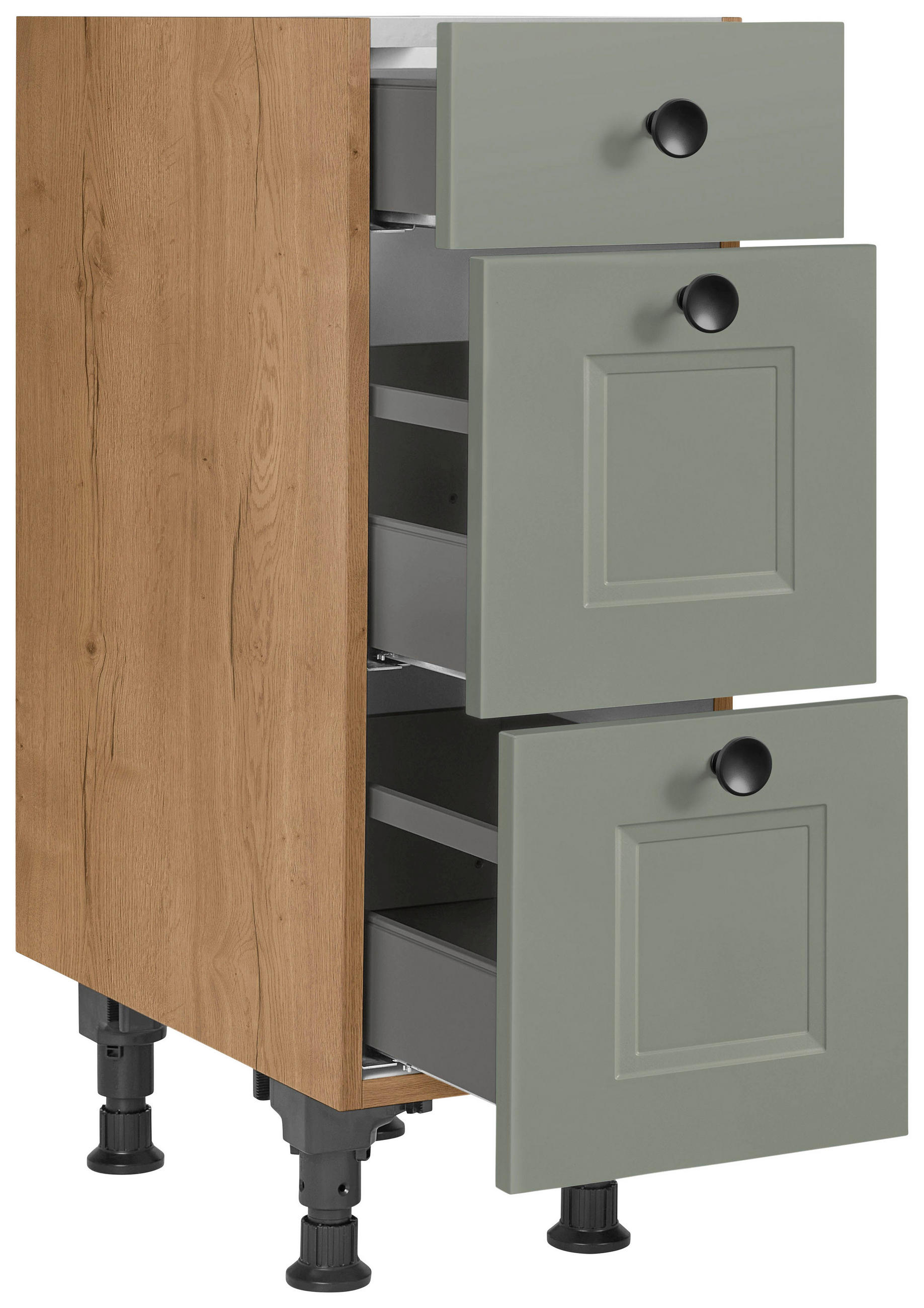 SCHUBKASTENUNTERSCHRANK 30/87/56 cm in Grün, Eichefarben - Eichefarben/Schwarz, MODERN, Holzwerkstoff/Metall (30/87/56cm) - Nobilia