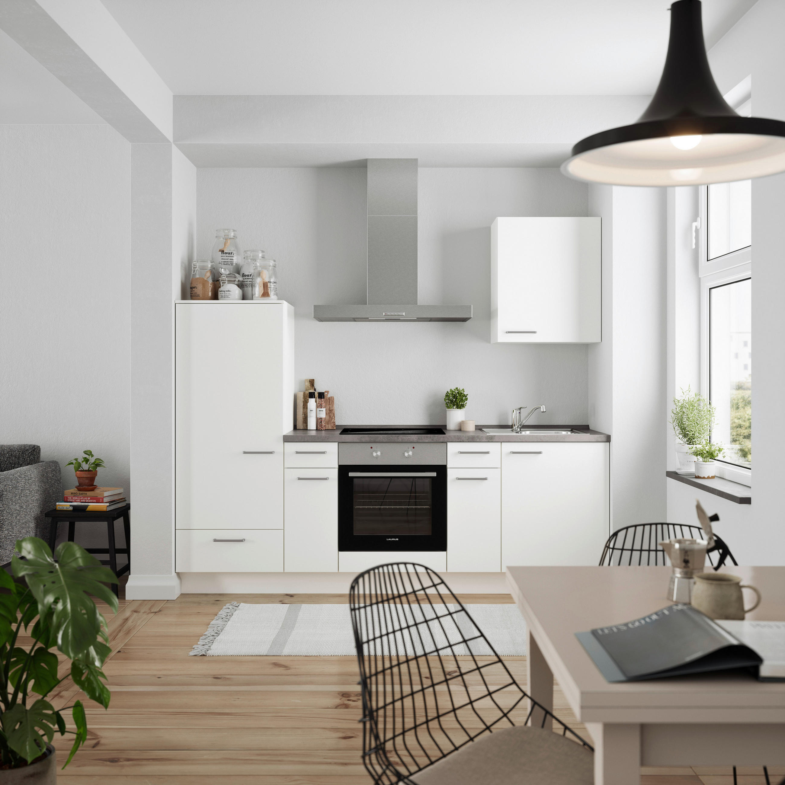 KÜCHENBLOCK 240 cm   in Weiß, Schieferfarben  - Schieferfarben/Edelstahlfarben, MODERN, Holzwerkstoff/Metall (240cm) - Nobilia