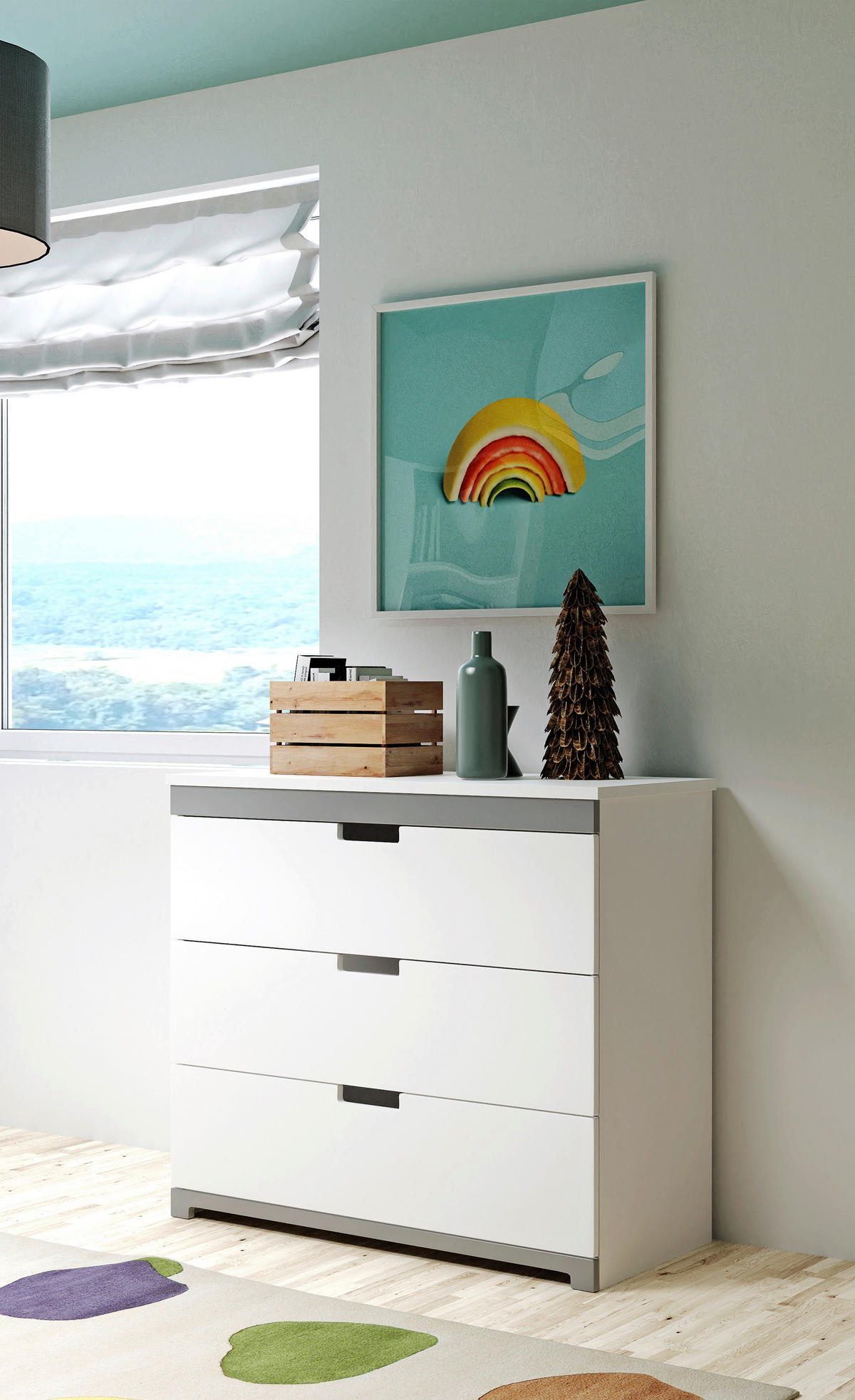 DĚTSKÁ KOMODA  - šedá/bílá, Moderní, kompozitní dřevo (100/90,5/57,5cm) - MID.YOU