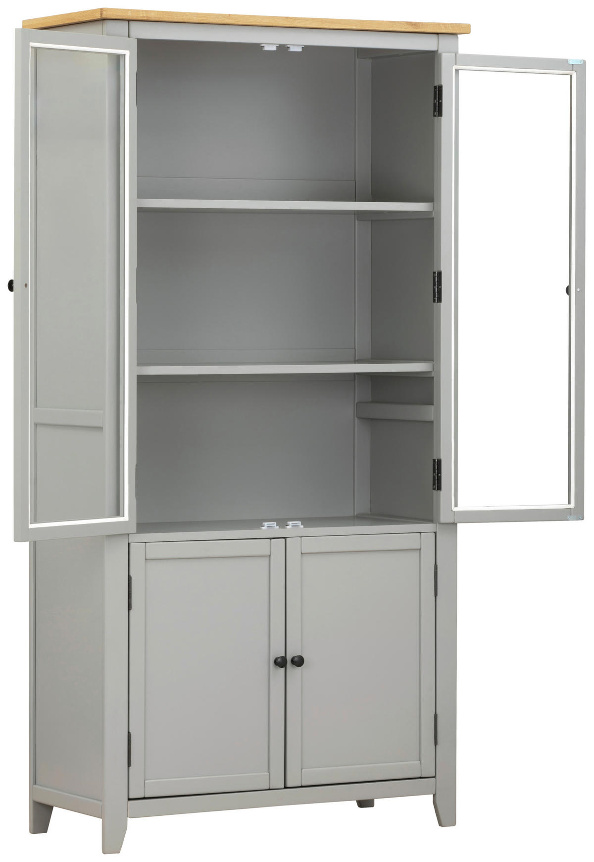 VITRINE in furniert, massiv Eiche, Kiefer Grau, Klar, Naturfarben  - Klar/Silberfarben, Lifestyle, Glas/Holz (100/195/43cm) - MID.YOU