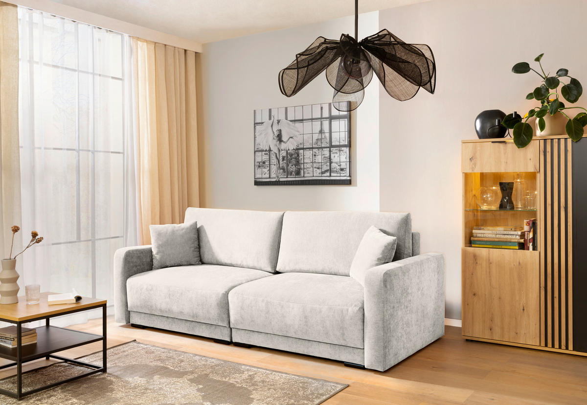 2-SITZER-SOFA in Chenille Creme  - Creme/Schwarz, Konventionell, Kunststoff/Textil (233/90/110cm) - MID.YOU