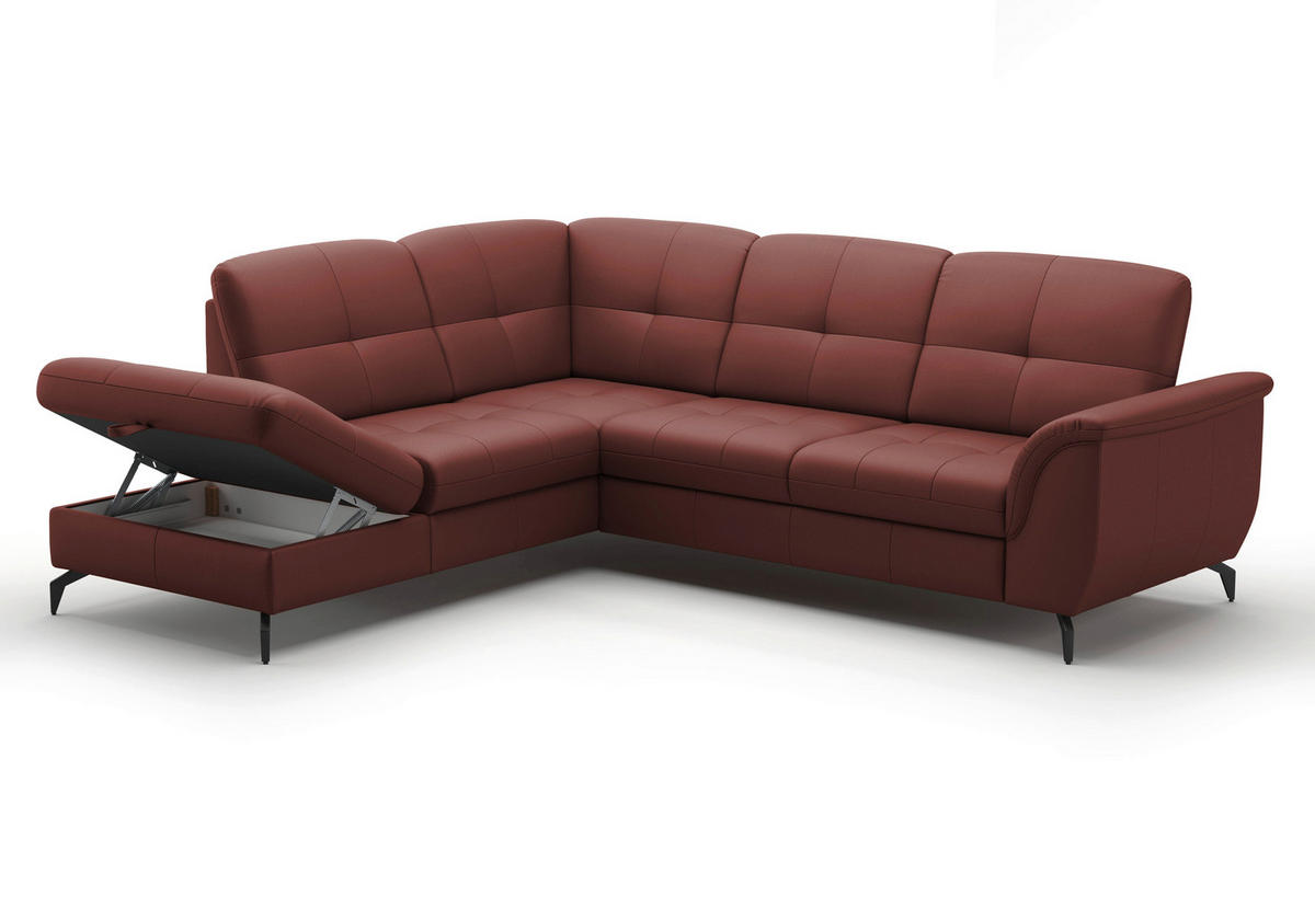 ECKSOFA in Vliesstoff Kombination Echtleder/Stoff Rotbraun  - Rotbraun/Schwarz, Modern, Leder/Textil (212/244cm) - Sit & More