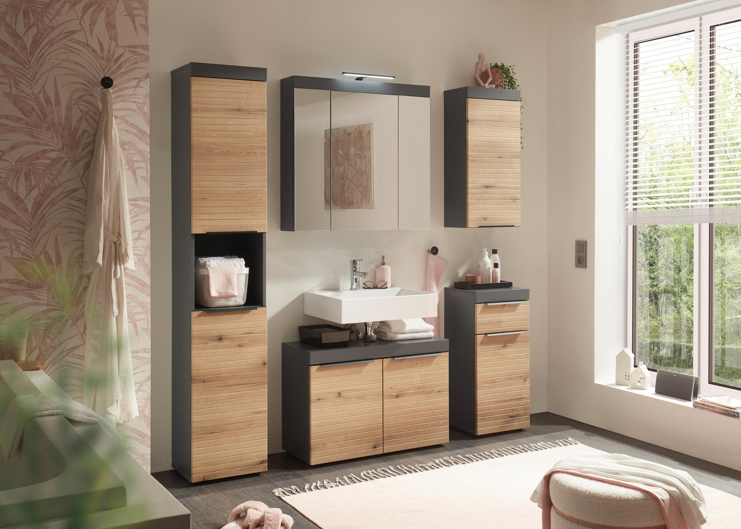 SPIEGELSCHRANK 80/77/17 cm  - Graphitfarben, Basics, Glas/Holzwerkstoff (80/77/17cm) - MID.YOU