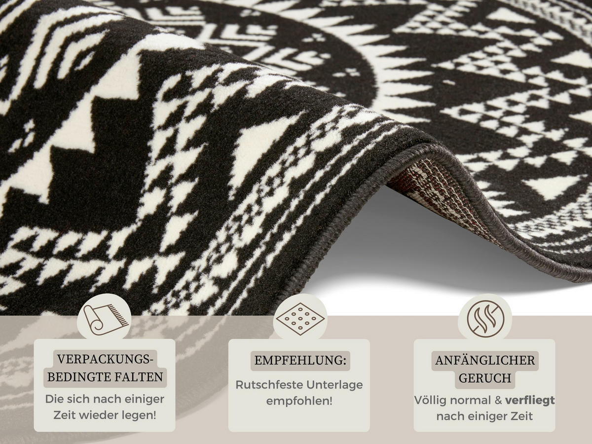 FLACHWEBETEPPICH 200 cm Celebration Weiß, Schwarz  - Schwarz/Weiß, Design, Kunststoff/Textil (200cm) - Hanse Home