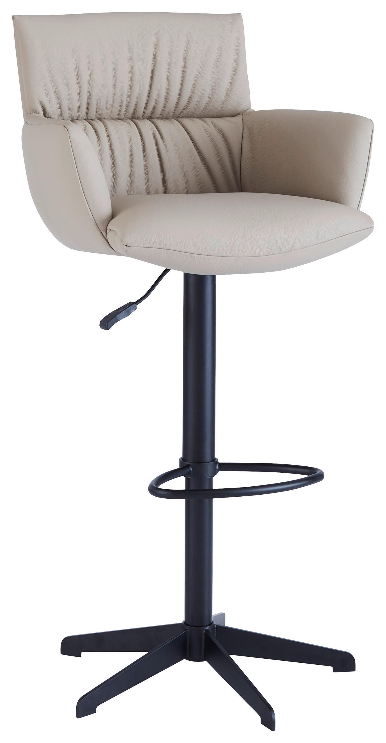 BARHOCKER Echtleder Schwarz, Cappuccino Eisen Lederauswahl, Stoffauswahl, Sitzfläche 360° drehbar, automatische Rückholfunktion  - Schwarz/Cappuccino, Design, Leder/Metall (58/88-112/58cm) - Dieter Knoll