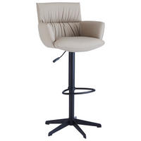 BARHOCKER Echtleder Schwarz, Cappuccino Eisen Lederauswahl, Stoffauswahl, Sitzfläche 360° drehbar, automatische Rückholfunktion  - Schwarz/Cappuccino, Design, Leder/Metall (58/88-112/58cm) - Dieter Knoll