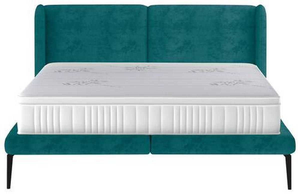 Polsterbett inkl. Matratze Matratze, gepolstertes Kopfteil, Topper Petrol 180/200 cm  - Petrol/Creme, MODERN, Textil/Metall (180/200cm) - Livetastic