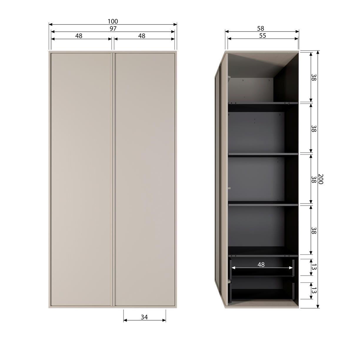 DREHTÜRENSCHRANK  in Grau  - Grau, Design, Holz/Holzwerkstoff (100/200/58cm) - Livetastic