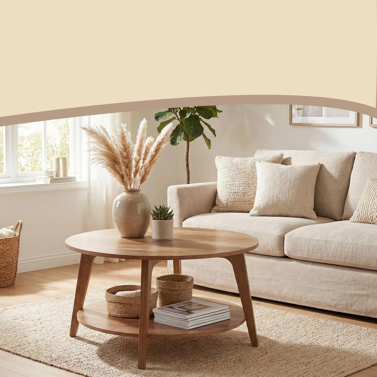 COUCHTISCH 80/80/45 cm rund Eichefarben einfacher Aufbau  - Eichefarben, Trend, Holzwerkstoff (80/80/45cm) - Boxxx