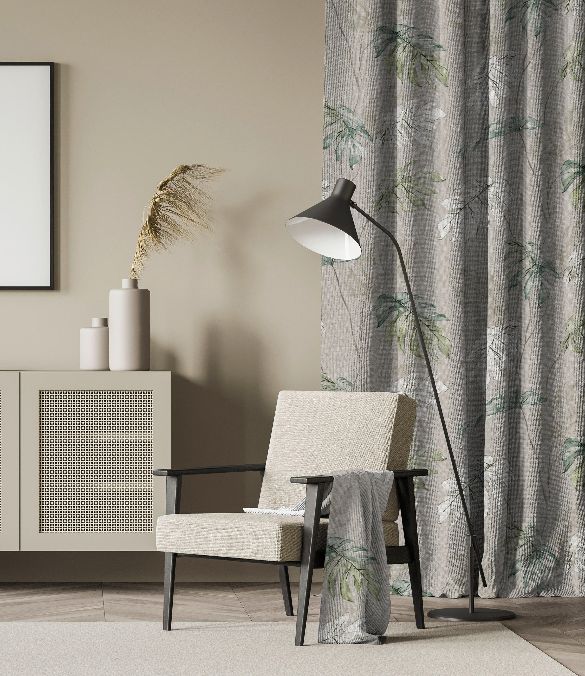 DEKOSTOFF per lfm blickdicht  - Beige/Grün, KONVENTIONELL, Textil (150cm) - Esposa