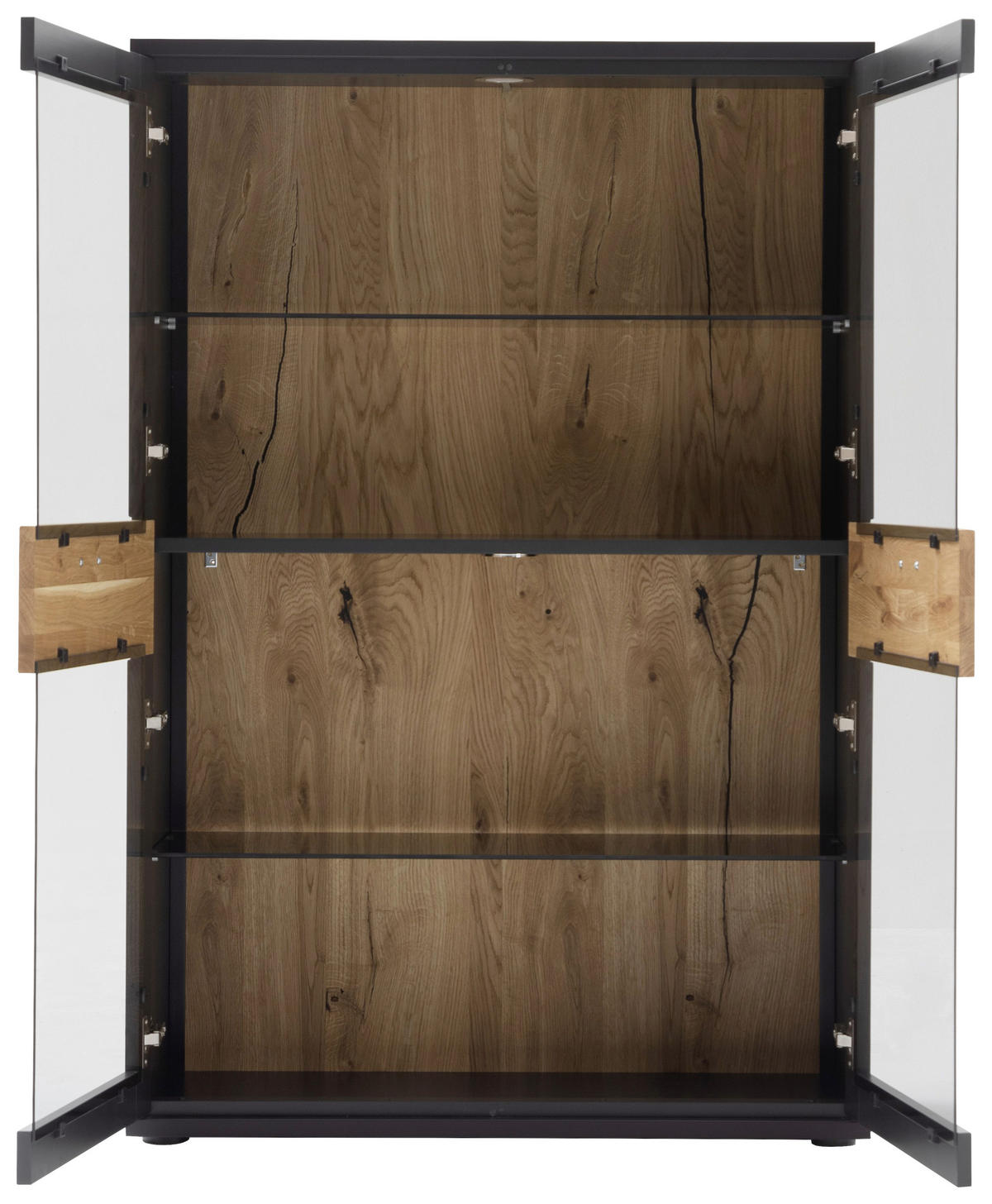 HIGHBOARD Grau, Schwarz, Eichefarben  90/134/37 cm  - Eichefarben/Anthrazit, Design, Glas/Holzwerkstoff (90/134/37cm) - Novel