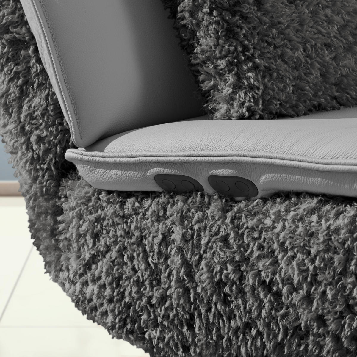 2-SITZER-SOFA  in Hochflor Echtleder Anthrazit, Hellgrau  - Anthrazit/Hellgrau, Design, Leder/Holz (240/65/104cm) - Koinor