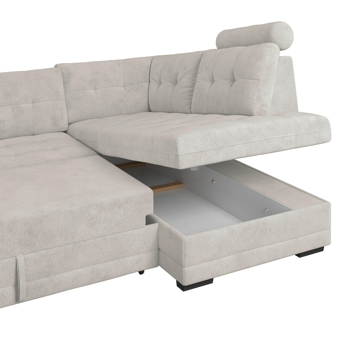 ECKSOFA  Mikrofaser, Struktur Beige  - Beige/Schwarz, Konventionell, Kunststoff/Textil (251/183cm) - MID.YOU