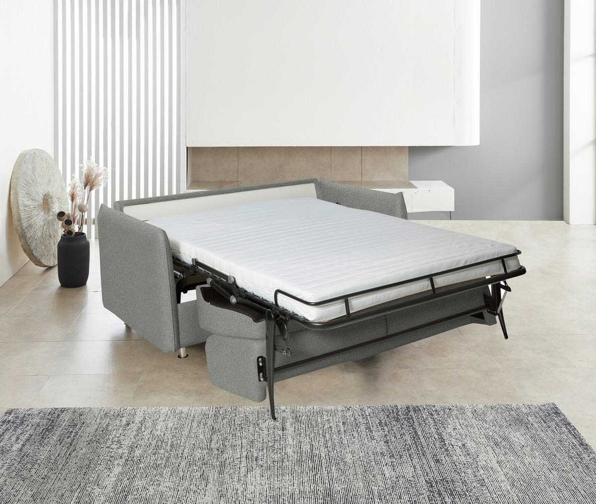 SCHLAFSOFA  in Flachgewebe Grau  - Chromfarben/Grau, Design, Textil/Metall (194-234/85/100cm) - Bali