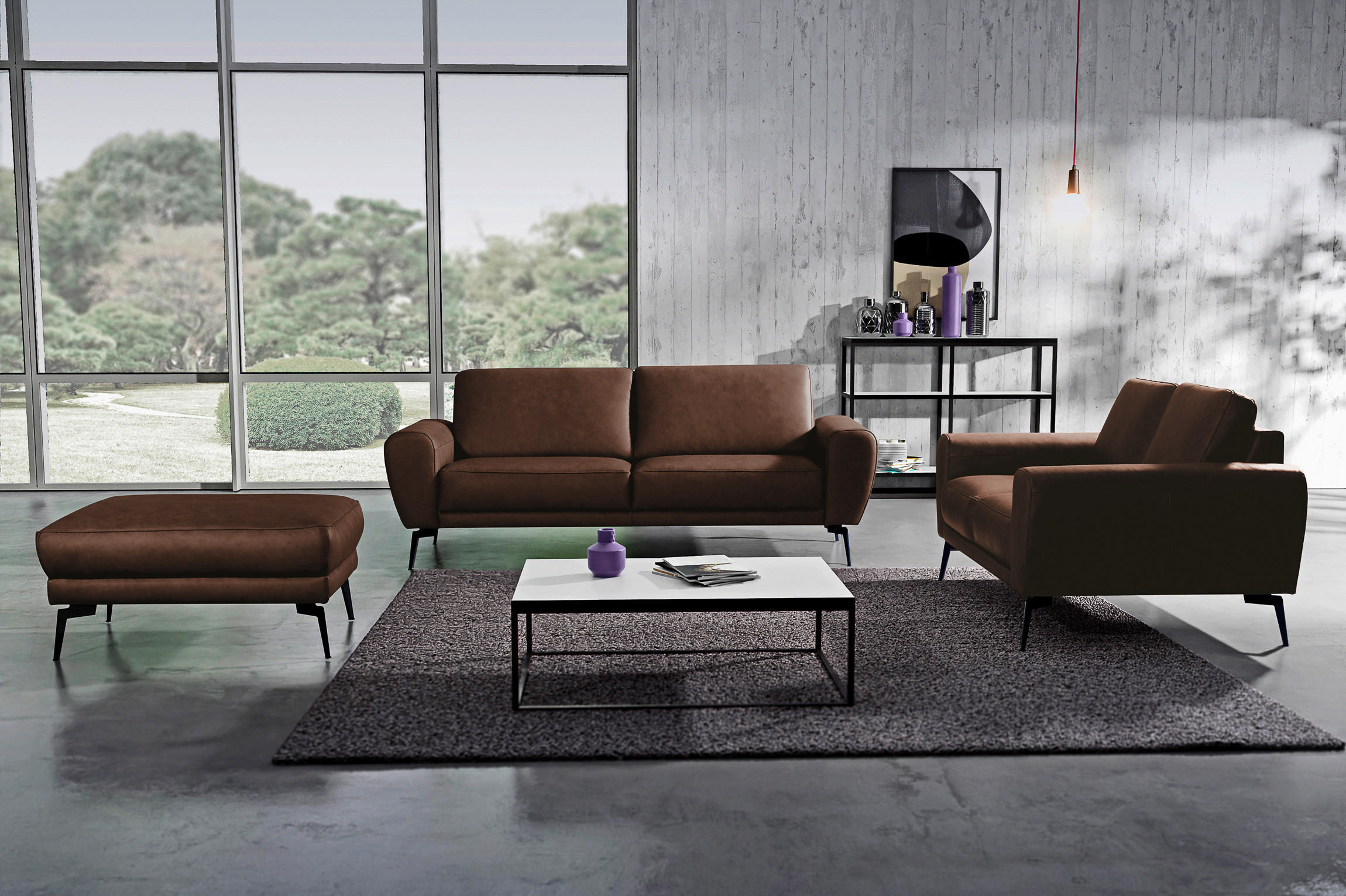 2-SITZER-SOFA SPRING Schwarz, Dunkelbraun Echtleder  - Dunkelbraun/Schwarz, Design, Leder/Metall (177/85/92cm) - P & B