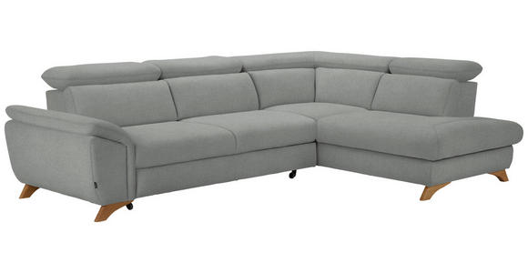 ECKSOFA in Flachgewebe Hellgrau  - Eichefarben/Hellgrau, MODERN, Holz/Textil (287/212cm) - Valnatura