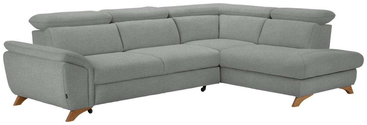 ECKSOFA in Flachgewebe Hellgrau  - Eichefarben/Hellgrau, Modern, Holz/Textil (287/212cm) - Valnatura