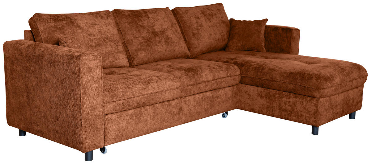ECKSOFA Rostfarben Flachgewebe  - Rostfarben/Schwarz, KONVENTIONELL, Textil/Metall (252/162cm) - Carryhome