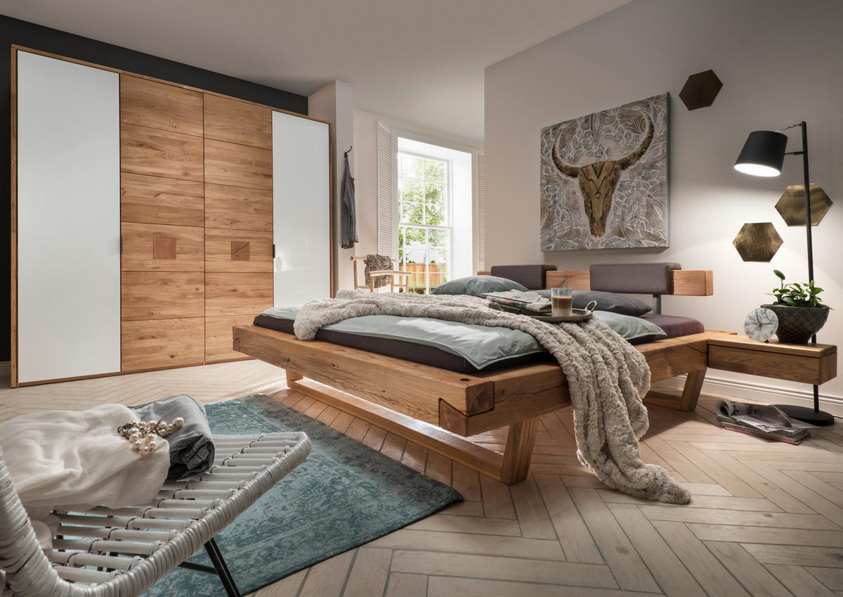 DREHTÜRENSCHRANK  in Weiß, Eichefarben  - Eichefarben/Anthrazit, Natur, Glas/Holz (250/218,5/60cm) - Valnatura