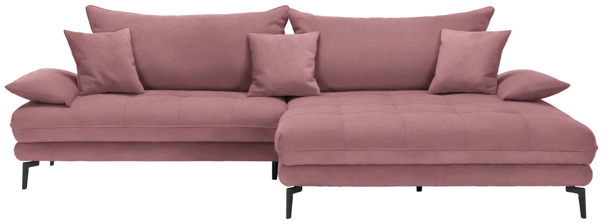 ECKSOFA PRATO Rosa Flachgewebe  - Schwarz/Rosa, MODERN, Textil/Metall (292/176cm) - MID.YOU