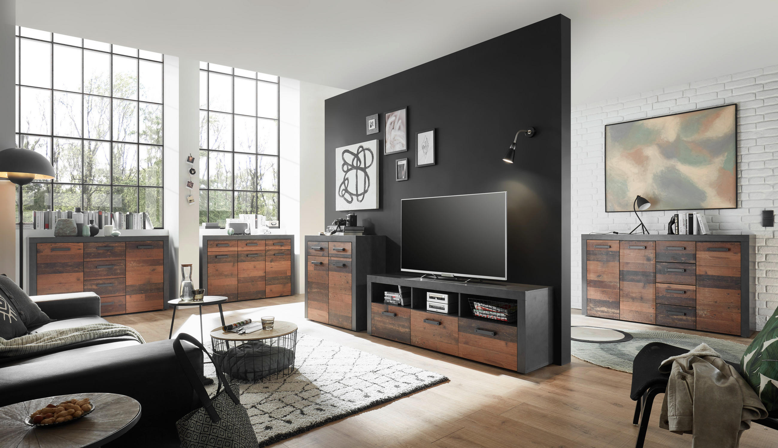 SIDEBOARD  in 152/92/38 cm  - Anthrazit/Braun, Trend, Holzwerkstoff/Kunststoff (152/92/38cm)