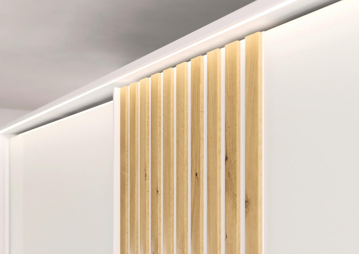 SCHWEBETÜRENSCHRANK  in Weiß, Eichefarben  - Eichefarben/Weiß, Design, Glas/Holzwerkstoff (262/223/68cm) - Novel