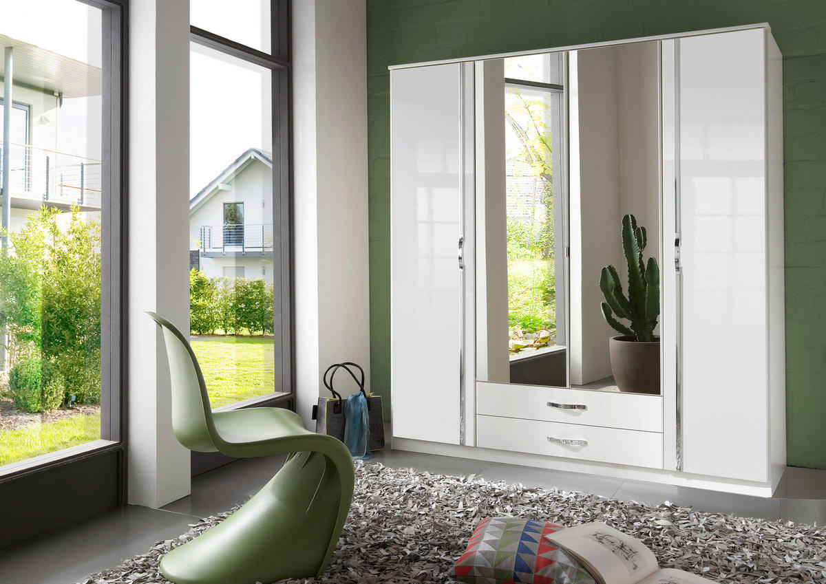 DREHTÜRENSCHRANK Weiss, Weiss Hochglanz  - Weiss Hochglanz/Chromfarben, Modern, Holzwerkstoff/Kunststoff (180/199/58cm) - MID.YOU