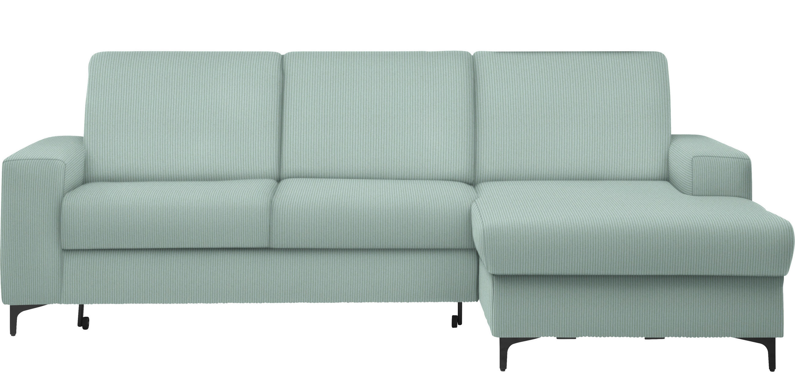 ECKSOFA in Cord Mintgrün  - Schwarz/Mintgrün, Konventionell, Textil/Metall (247/167cm) - Stylife