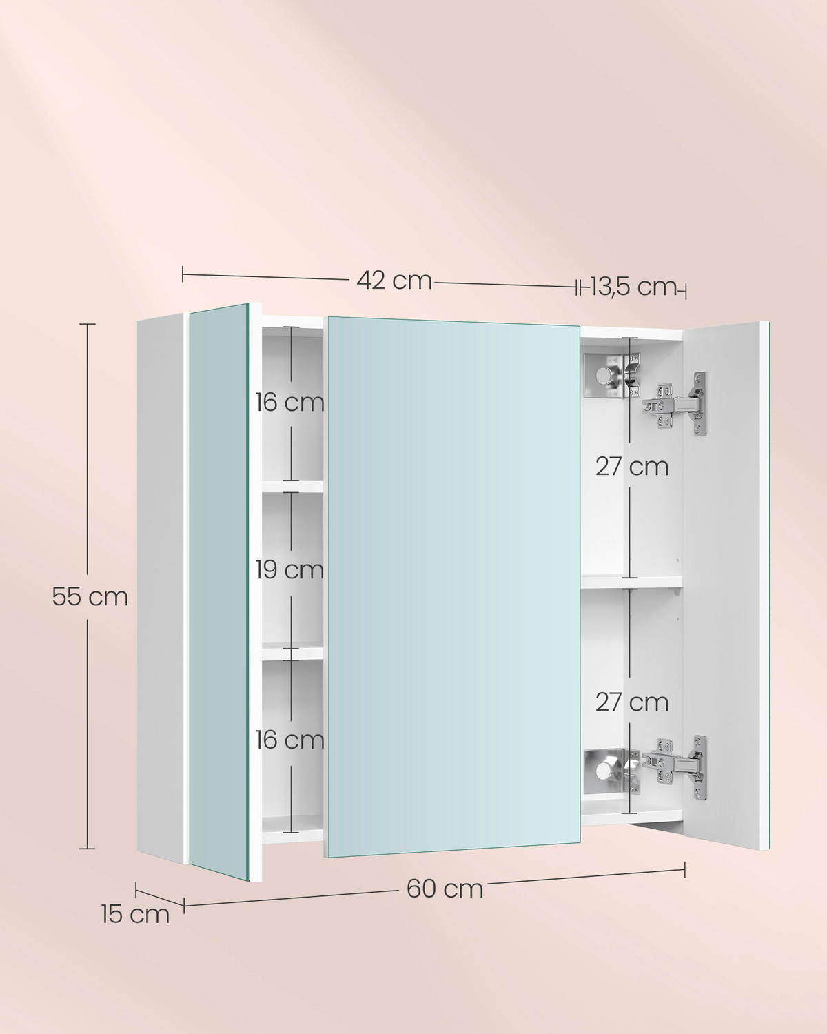 SPIEGELSCHRANK 60/55/15 cm  - Weiß, Trend, Glas/Holzwerkstoff (60/55/15cm) - MID.YOU
