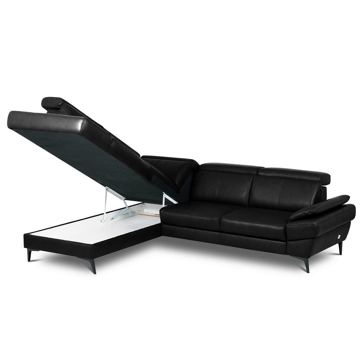 ECKSOFA  in Lederlook Echtleder Schwarz  - Schwarz, Design, Leder/Textil (211/264cm) - Livetastic