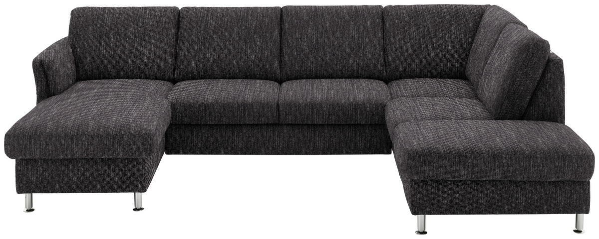 WOHNLANDSCHAFT in Flachgewebe Schwarz  - Chromfarben/Schwarz, KONVENTIONELL, Textil/Metall (168/305/200cm) - Voleo