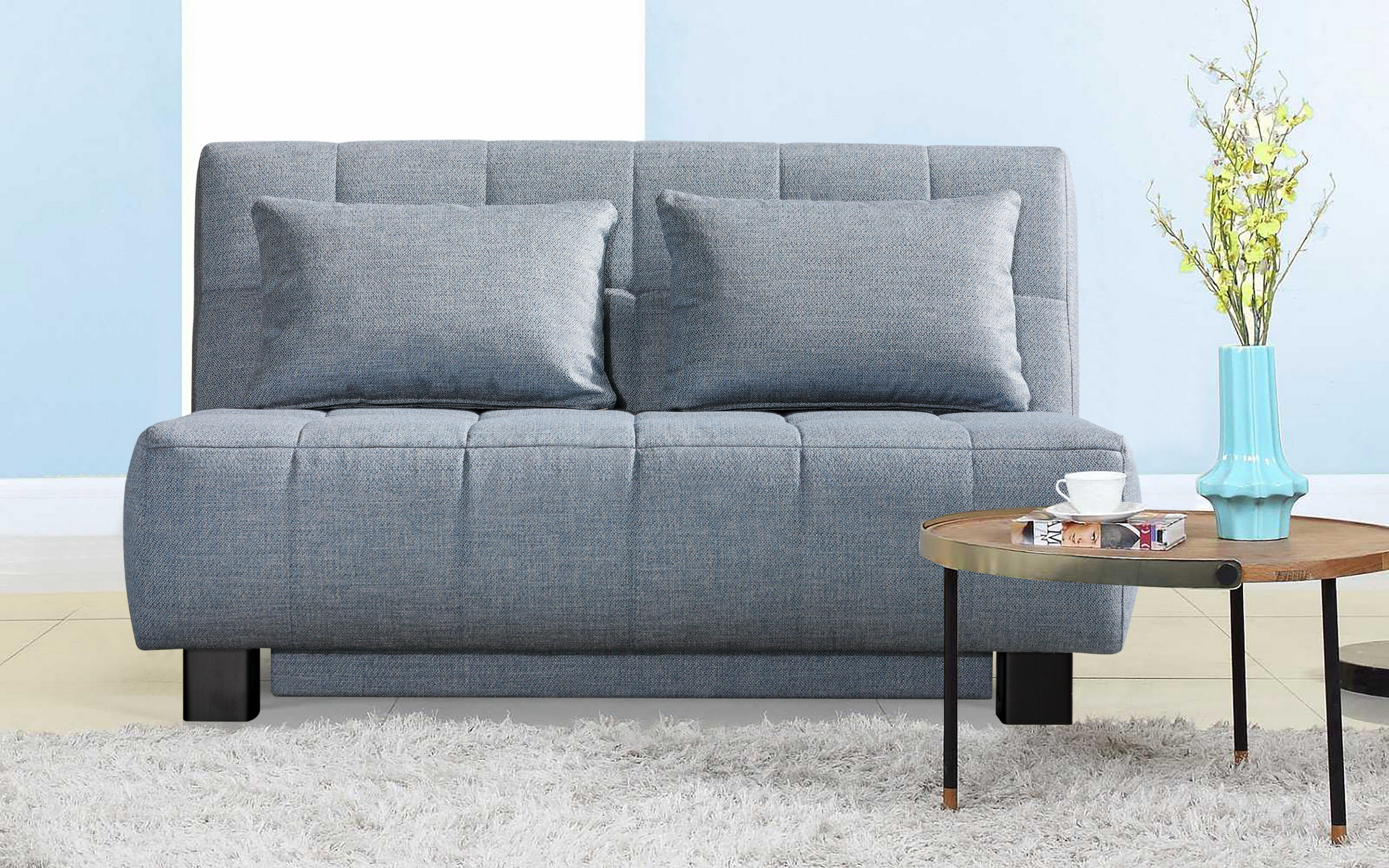 SCHLAFSOFA Webstoff Hellblau  - Schwarz/Hellblau, Design, Textil/Metall (145/92/102cm) - Novel
