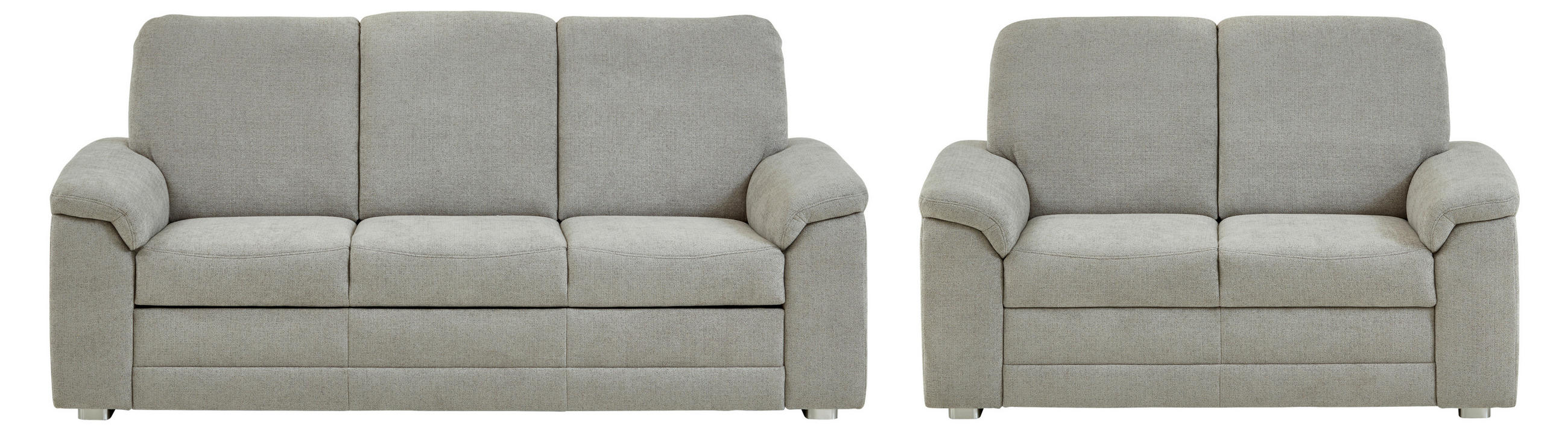 SITZGARNITUR  in Chenille Hellgrau  - Hellgrau/Alufarben, KONVENTIONELL, Textil/Metall (208/156/96/89cm) - Beldomo Comfort