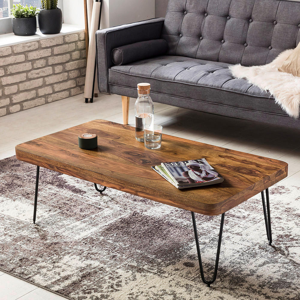 COUCHTISCH Sheesham massiv 115/60/40 cm rechteckig Sheeshamfarben  - Sheeshamfarben/Schwarz, Design, Holz/Metall (115/60/40cm) - MID.YOU