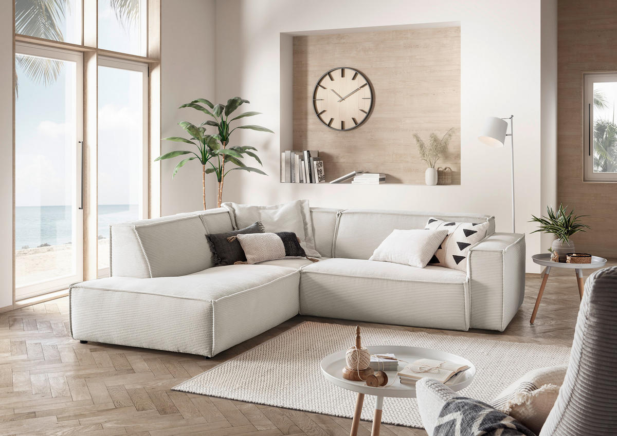 ECKSOFA in Cord Weiss  - Weiss/Schwarz, Konventionell, Kunststoff/Textil (224/254cm) - Hom`in
