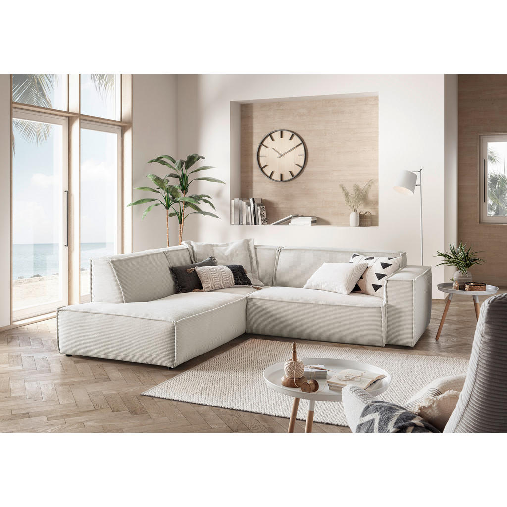 Thumbnail - Hom`in Ecksofa, Weiß, Textil, 4-Sitzer, Ottomane links, L-Form, 254x224 cm, Blauer Engel, Goldenes M, Oeko-Tex® Standard...