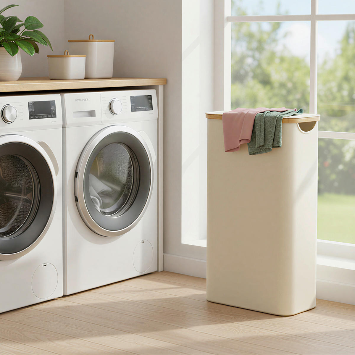 WÄSCHEKORB - Creme, Trend, Naturmaterialien/Kunststoff (42/70,5/22,5cm) - Boxxx