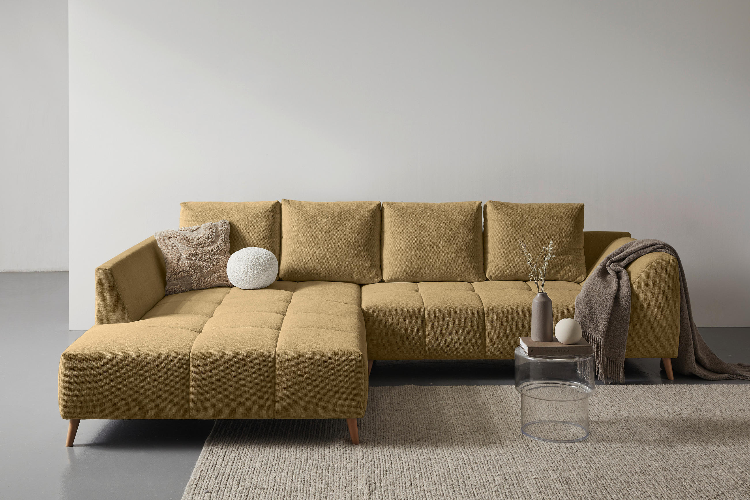 ECKSOFA Honig Flachgewebe  - Buchefarben/Honig, KONVENTIONELL, Holz/Textil (202/306cm) - Carryhome