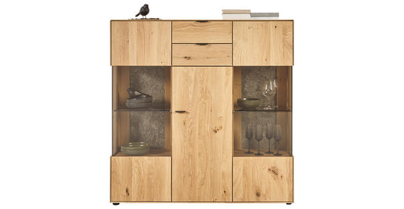 HIGHBOARD Wildeiche  136,9/138,3/37,1 cm  - Wildeiche/Schwarz, Natur, Glas/Holz (136,9/138,3/37,1cm) - Valnatura