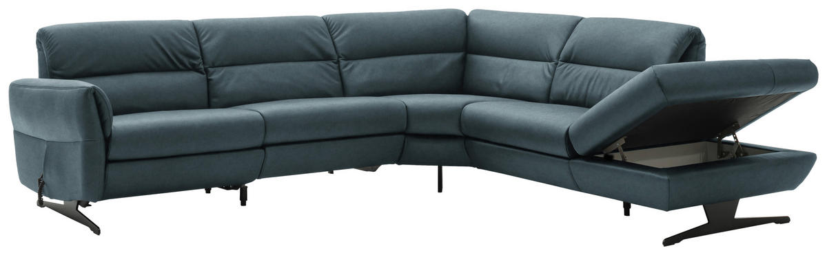 ECKSOFA Blaugrau Echtleder  - Blaugrau/Schwarz, Design, Leder/Metall (286/258cm) - Schöner Wohnen