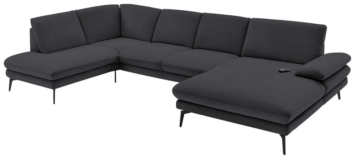 WOHNLANDSCHAFT in Webstoff Anthrazit  - Anthrazit/Schwarz, Design, Textil/Metall (208/344/180cm) - Dieter Knoll