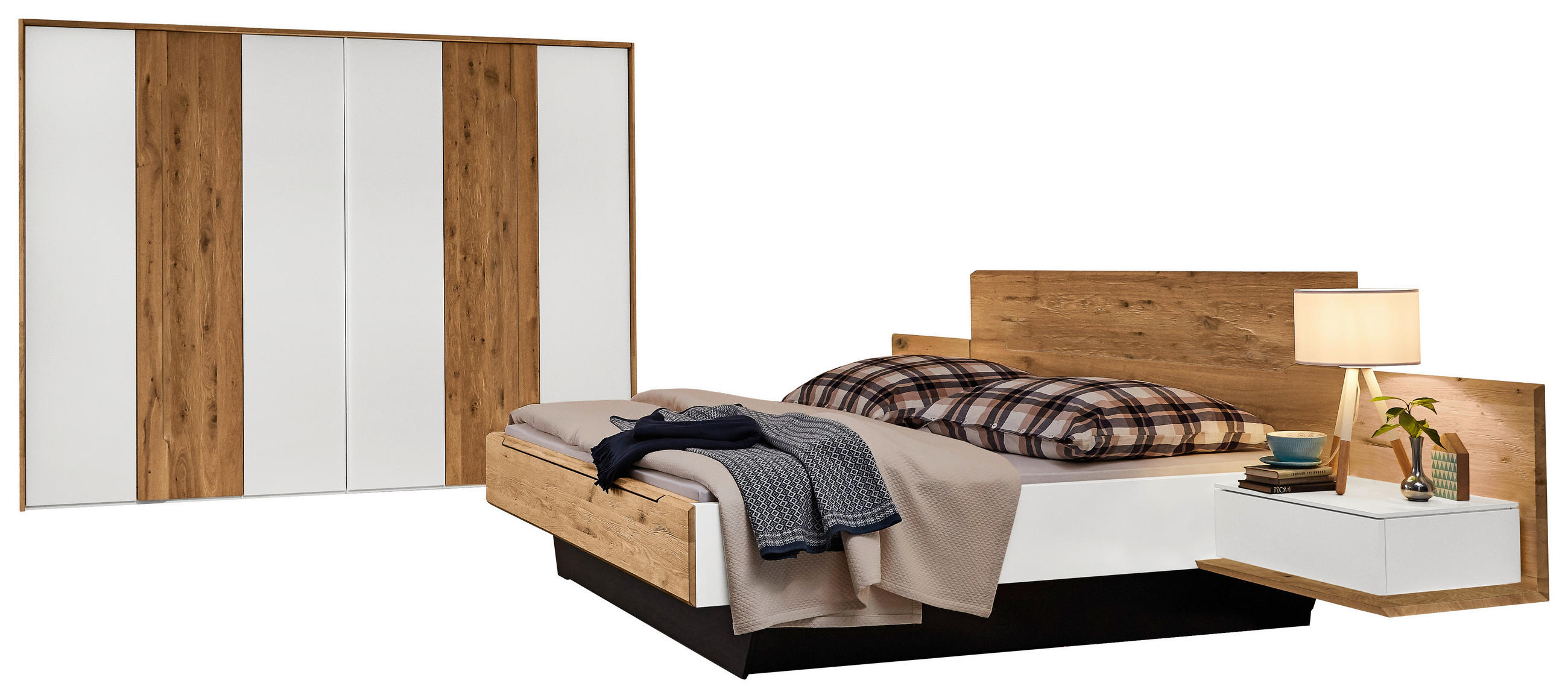 SCHLAFZIMMER Weiß, Eichefarben  - Eichefarben/Weiß, Design, Holz/Holzwerkstoff (180/200cm) - Musterring