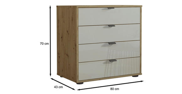 KOMMODE 80/70/43 cm  - Schieferfarben/Eiche Bianco, KONVENTIONELL, Glas/Holzwerkstoff (80/70/43cm) - Dieter Knoll